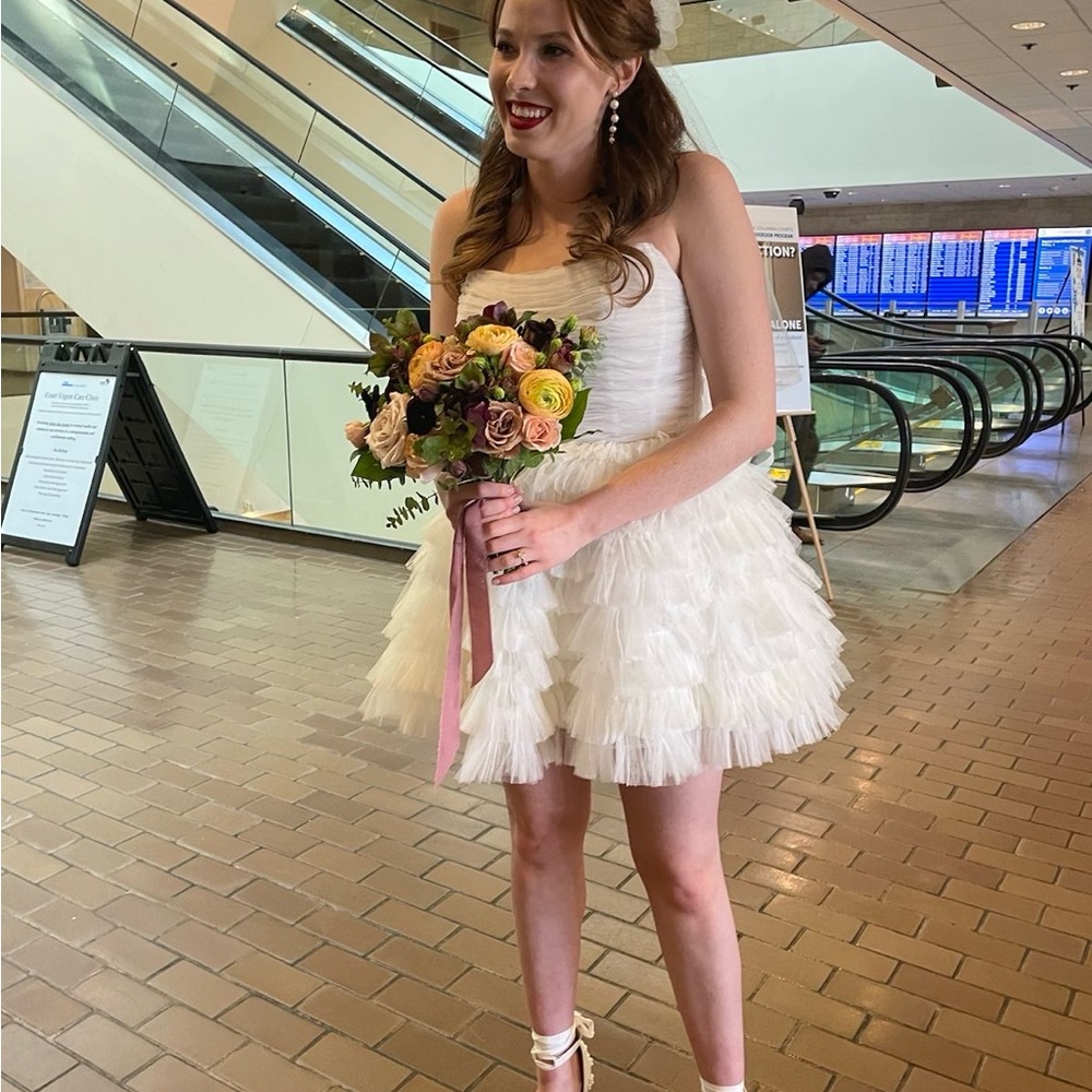 White Ruffled Tiered Strapless Bridal Dress